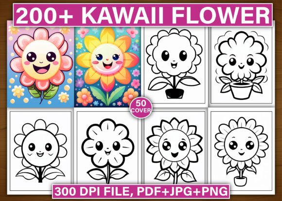 200 Cute Kawaii Flower Coloring Pages