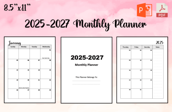 2025-2027 Monthly Planner Large Size