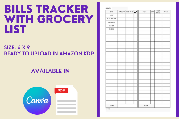 Bills Tracker with Grocery List - KDP