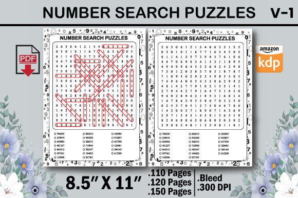 Number Search Puzzles for Adults V-1